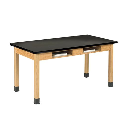 Diversified Spaces PerpetuLab Science Lab Table with Book Compartments, Wood Legs, and Epoxy Top - 24" x 72"