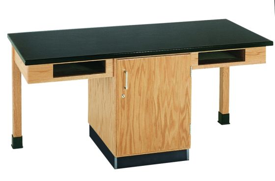 Diversified Spaces 2 Station Table with Two Drawers, Book Cubbies - Chemguard Top