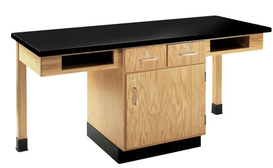 Diversified Spaces 2 Station Table with Two Drawers, Book Cubbies - Epoxy Top