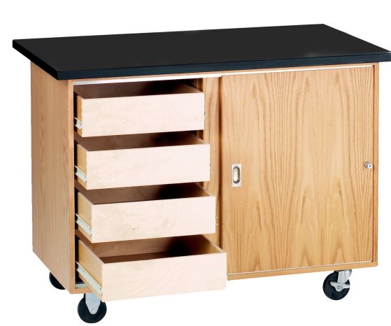 Diversified Spaces Mobile Demonstration Table with 4 Drawers, Storage, with Solid Top