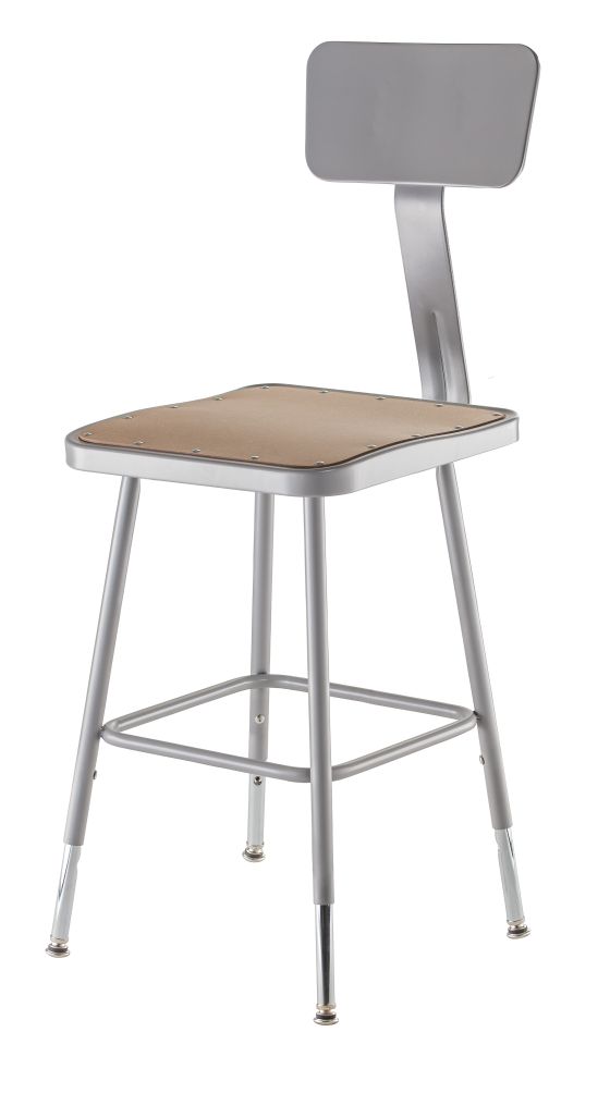 NPS Square Lab Stool with Backrest - 19"-27" Adjustable Height