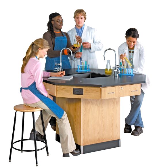 Diversified Spaces Octagon Workstation with Pedestal Base & Fixtures - Phenolic Top - 62" x 62"