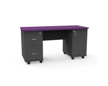 Jackson Teacher's Desk with Beveled Lotz Armor Edge™, Left Side: 2 File Drawers,  Right Side: 1 Door with Adjustable Shelf, 60" W x 24" D