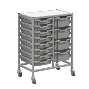 Gratnells Dynamis Double Column Cart with 8 Shallow and 4 Deep Trays