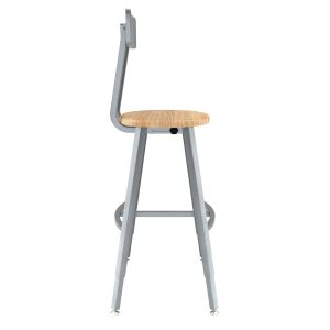 NPS® 24-32" Height Adjustable Titan 1000 LB Stool with Backrest, Solid Wood Seat, Grey Frame