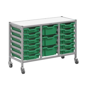 Gratnells Dynamis Low Triple Column Cart with 12 Shallow and 3 Deep Trays