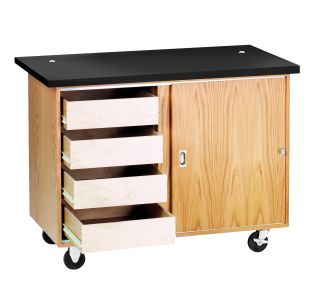 Diversified Spaces Mobile Demonstration Table with 4 Drawers, Storage, with Rod Sockets