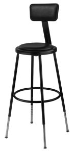 NPS 6400 Series Height Adjustable 25"-33" Black Vinyl Padded Stool with Backrest