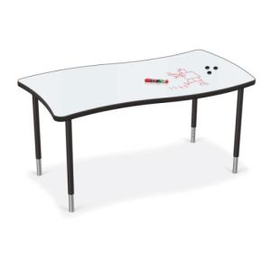 MooreCo Hierarchy Creator Table + Porcelain Top – Wavy Rectangle – Platinum Legs, 22" – 32"H x 58.8"W x 32.6"D