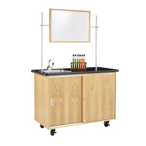 Diversified Spaces Economy Mobile Lab Table & Storage with Sink and Rod Sockets