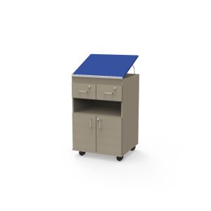 Traditional Teacher's Lectern, 2 Top-Split Drawers over Open over Double Doors with Adjustable Shelf
