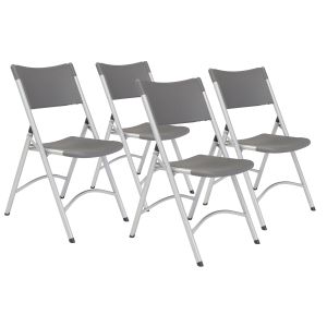 4 PACK National Public Seating 600 Series Resin Plastic Folding Chair Commercial-Charcoal