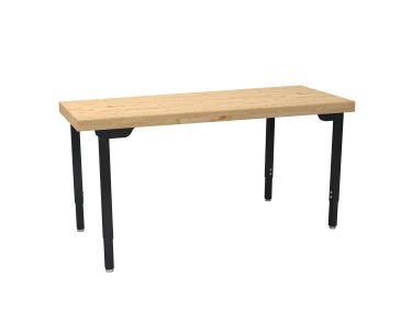 NPS® Heavy-Duty Height Adjustable Designer Table, 30" x 60", Butcherblock Top, Black Frame