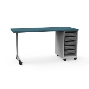 Universal Appleton Teacher's Desk with Beveled Lotz Armor Edge™ HPL Rectangle Top, Tote Storage Cabinet with Five 3" Totes, UNET Leg, Casters, 60" W x 24" D