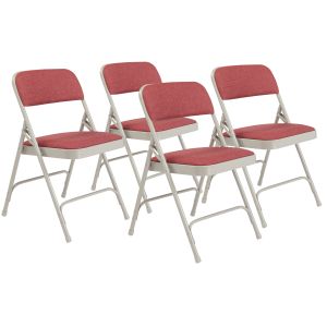 4 PACK National Public Seating 2200 Series Fabric Padded Metal Folding Chair-Burgundy
