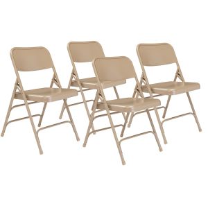 4 PACK National Public Seating Commercial Steel Folding Chair 300 Series with Triple Braces-Beige