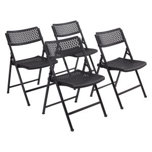 4 PACK National Public Seating Oversized 1000 LB AirFlex Plastic Folding Chair - Black - Model 1410