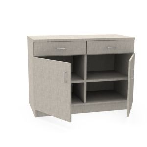 REplay® Modular Base Cabinet Unit with Top-Split Drawers Over Double Doors, 1 Vertical Divider, 2 Adjustable Shelves, and Adjustable Levelers - 48"W x 23"D x 35.5"H