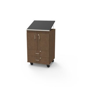 Traditional Teacher's Lectern, Double Doors with Adjustable Shelf over 2 Single Drawers