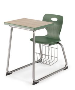 USACapitol Euroflex 16" H Laminate Dual-Entry Sled Combination Desk with Spray Edge and Book Basket - 18" D x 24" W