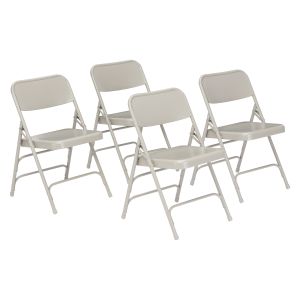 4 PACK National Public Seating Commercial Steel Folding Chair 300 Series with Triple Braces-Gray