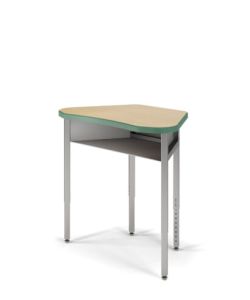 USACapitol Unite6 Adjustable Desk with Laminate Top, Spray Edge and Wire Book Basket - 21" D x 33" W