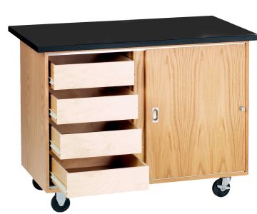Diversified Spaces Mobile Demonstration Table with 4 Drawers, Storage, with Solid Top