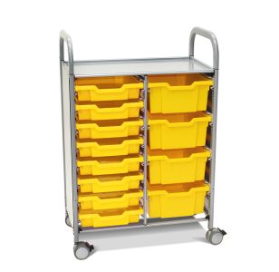 Gratnells Callero Plus Double Column Cart with Casters and 8 Shallow and 4 Deep Trays