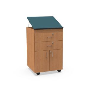 Traditional Teacher's Lectern, 2 Single Drawers over Double Doors with Adjustable Shelf