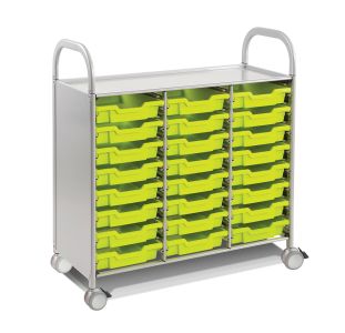 Gratnells Callero Plus Triple Column Cart with Casters and 24 Shallow Trays