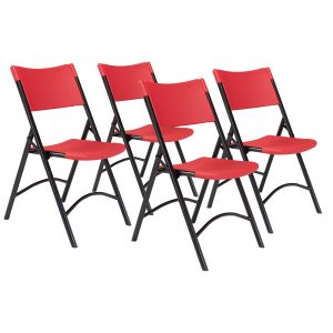 4 PACK National Public Seating 600 Series Resin Plastic Folding Chair Commercial-Red