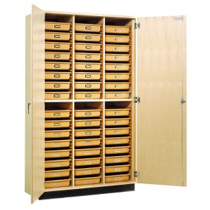 Diversified Spaces Tall Tote Storage with 2 Locking Doors - Maple Wood - 48 Totes Included