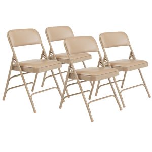 4 PACK National Public Seating 1300 Series Vinyl Padded Folding Chair Triple Brace-Beige