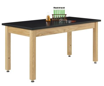Diversified Spaces PerpetuLab Science Lab Table with Adjustable Height, Wood Legs, and ChemGuard Top - 24" x 48"