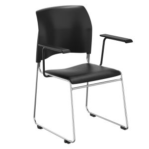 NPS® 8700 Series Cafetorium Plush Vinyl Stack Chair with Arms - Black Vinyl