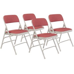 4 PACK National Public Seating 2300 Series Fabric Padded Metal Folding Chair Triple Brace-Burgundy