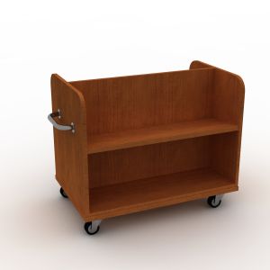 Mobile Double Sided Book Truck with 1 Angled Shelf per side, 4 Casters, 2 Bar Handles - 36"W x 30"H x 23"D