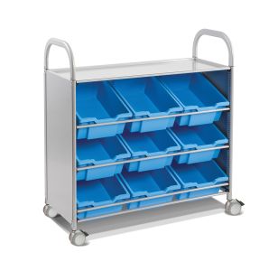 Gratnells Callero Tilted Tray Cart with Casters and 9 Deep Tilting Trays