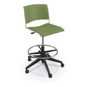 MooreCo Akt 5-Star Stool with Soft Casters - Moss, 35.5"- 42.5" H x 27.5" W x 27.5" D