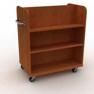 Mobile Double Sided Book Truck with 2 Angled Shelves per side, 4 Casters, 2 Bar Handles - 36"W x 42"H x 23"D