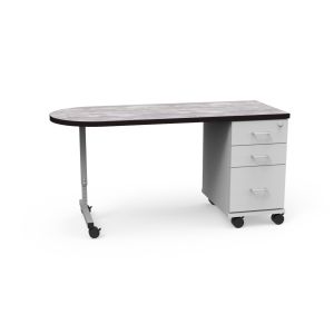 Universal Appleton Teacher's Desk with Beveled Lotz Armor Edge™ HPL Shaped Top, 2 Box Drawers, 1 File Drawer, UNET Leg, Casters, 60" W x 24" D