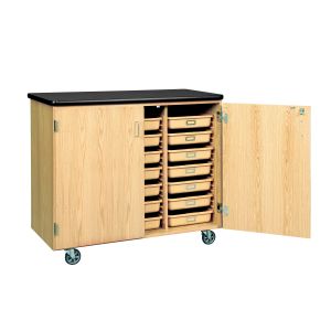 Diversified Spaces Multi-Purpose Mobile Tote Tray Cabinet with Laminate Top - 21 Tote Trays Included