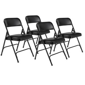 4 PACK National Public Seating 1200 Series Vinyl Padded Folding Chair-Black