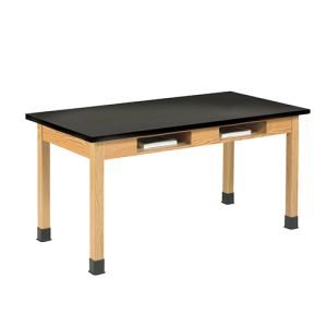 Diversified Spaces PerpetuLab Science Lab Table with Book Compartments, Wood Legs, and ChemGuard Top - 24" x 60"