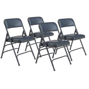 4 PACK National Public Seating 1300 Series Vinyl Padded Folding Chair Triple Brace-Navy Blue