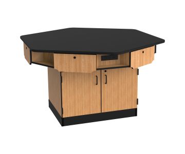 NPS® 6-Person Workstation, Phenolic Top, Cabinet Base, Drawers, Power Strips