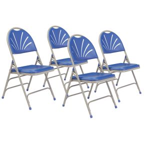 4 PACK National Public Seating 1100 Series Fan Back Plastic Folding Chair-Blue
