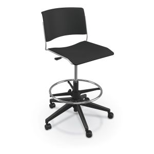 MooreCo Akt 5-Star Stool with Soft Casters - Black, 35.5"- 42.5" H x 27.5" W x 27.5" D
