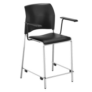 NPS® 8700 Series Cafetorium Plush Vinyl Stool with Arms, 24"H - Black