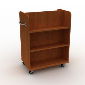 Mobile Double Sided Book Truck with 2 Angled Shelves per side, 4 Casters, 2 Bar Handles - 36"W x 48"H x 23"D